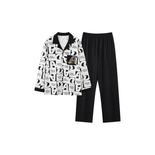 MULONGSHIJIA Черный Белый Буква Узор Мужской Пижамный Комплект