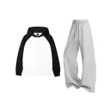 Белый и черный топ с рукавами + серые штаны