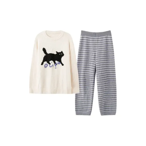 FOSS PHIL BBRL058 Пара Котенок Полосы Женские Женские Пижамные комплекты