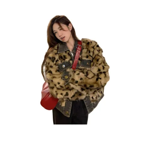 PZHK Леопардовый принт Женские Джинсовые куртки