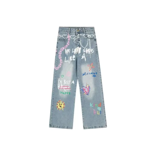 QEWBG Синий Унисекс Джинсы