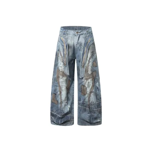 QEWBG Синий [Плотный Вышивка] Унисекс Джинсы