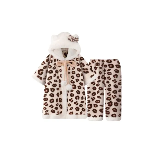 O'MESIK Коричневый флисовый халат + флисовые штаны Женские пижамные комплекты