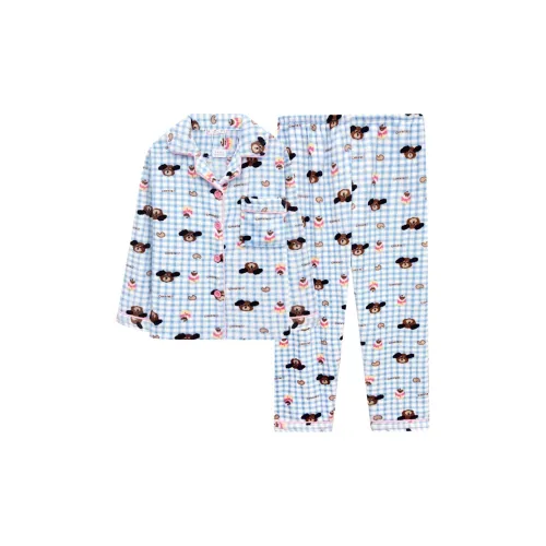 Meter Синяя клетка Овца Собака Женские Пижамные комплекты