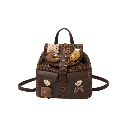 Kwq ПУ (полиуретан) Рюкзак Стандартный Унисекс Леопардовый принт Черный Кофейный Коричневый