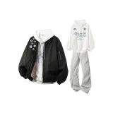 Чёрный+Белый Свитшот+Светло-Серые Штаны