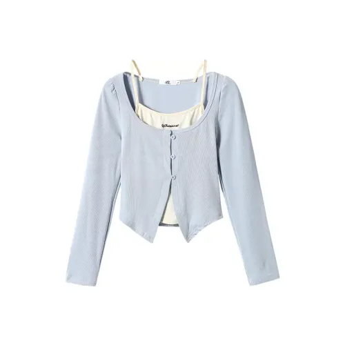 DTLUI Серый Синий Женская T-рубашка