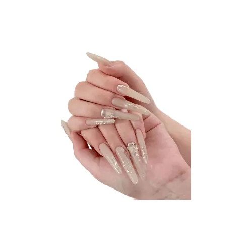 T Z Luxury Style Crystal White Moonlight Handcrafted False Nail Tapered Long Nude Solid Color Flashing