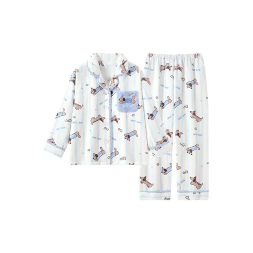 MEIJIAO Белый Синий Полосы Такса [Комплекты одежды] Женские Пижамные Комплекты