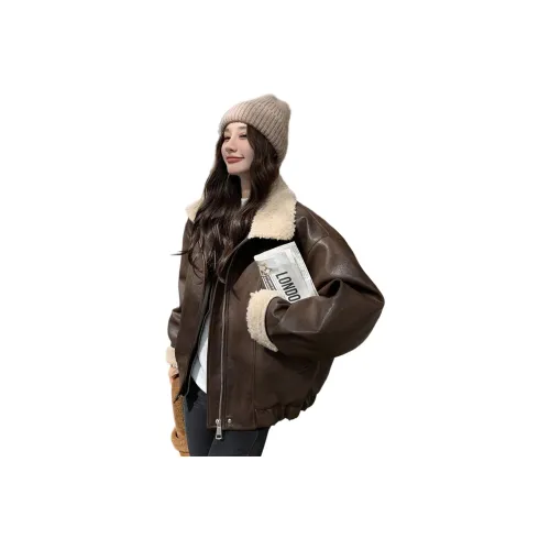 PZHK Кофе Женские Кожаные куртки