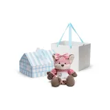 Лиса Персик 35 см (Красная клетка, нагрудник, одежда, наборы, коробка включена)