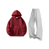 Бордовый топ + серые штаны