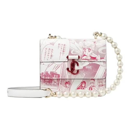 Jimmy Choo Sailor Moon Коллаборация Сумка через плечо из кожи Сумка на плечо Женская Белая и Розовая
