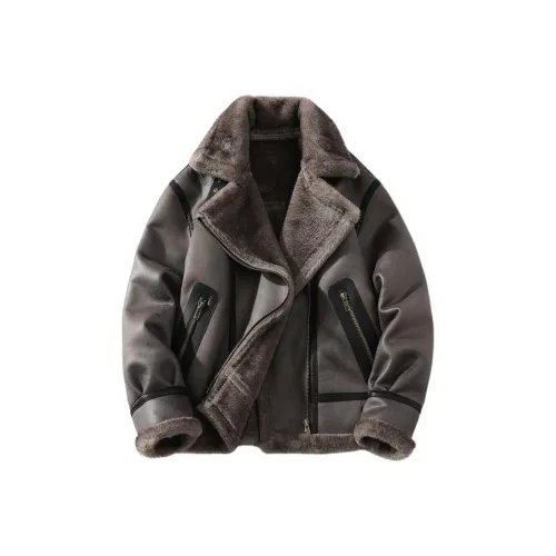 HYLHYL Коричневый Серый Унисекс Кожаные Куртки