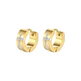 Гладкая отделка, украшенная горным хрусталем, крест, серьги-кольца, золото, 1 пара