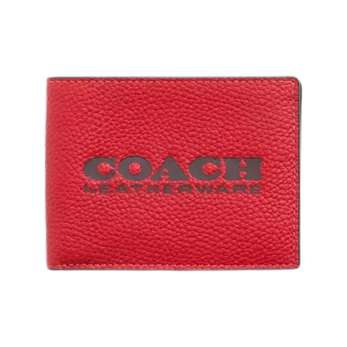 COACH Кошелек Billfold Полированный Галька Кожа Женские Красный