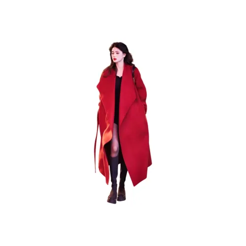 DEDY Красный [С ремнем] Женское пальто