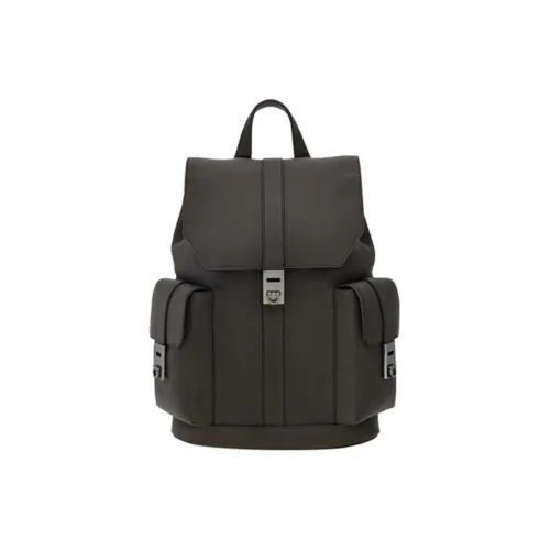 FERRAGAMO Hammered Текстура Телячья кожа Рюкзак Мужской Серый