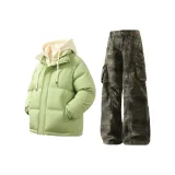 Фрукт Зеленый Хлопковый пуховик + Камуфляжные штаны