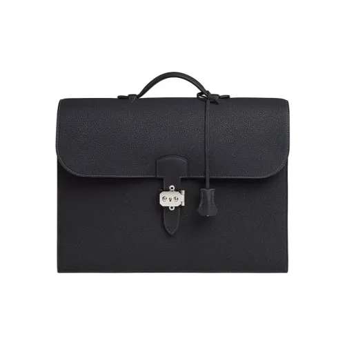 HERMES Sac A Depeches Коровья кожа Togo Сумка Женские 3Y Caban Черный Ткань Naval Синий