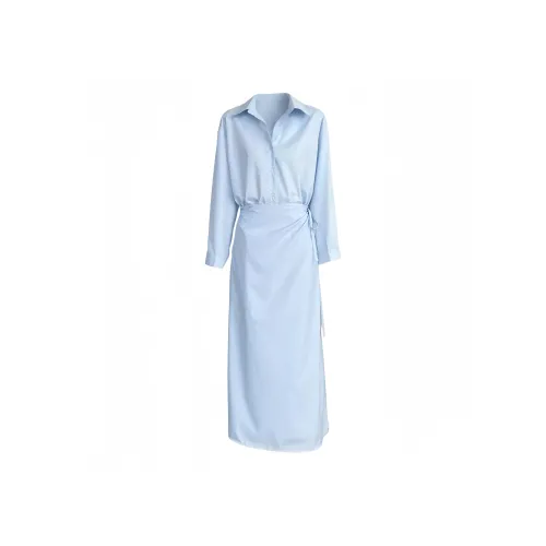 YGPRW Синий Женские Длинные Платья с Длинными Рукавами