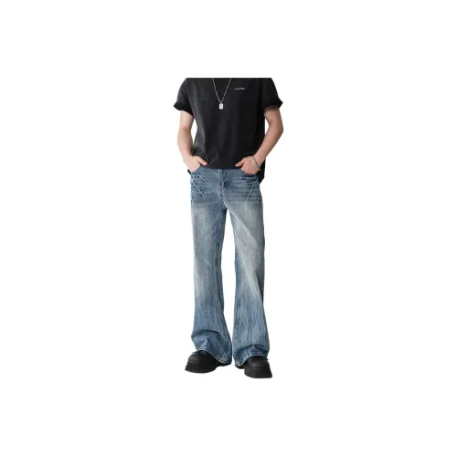 DAFK Ice Blue Semi Elastic Waist Men's Jeans DAFK Джинсы для мужчин с ледяным синим цветом полуперфорированным эластичным поясом