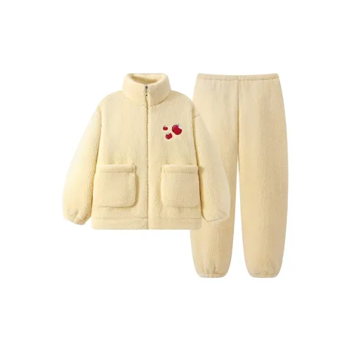 HANQIANNUO Осенне-зимняя пижама большой размер женский утолщенная с флисовой подкладкой и воротником-стойкой