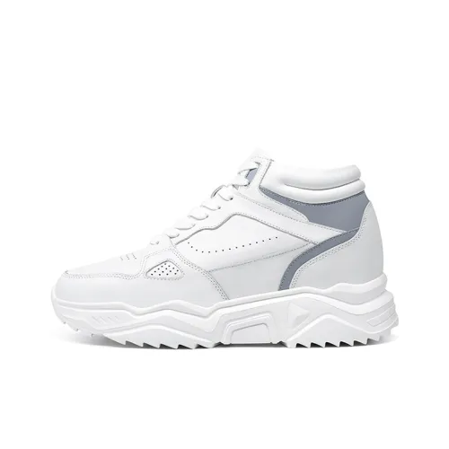 He Jinchang Повседневная обувь Высокий Топ Белый [Незаметный Скрытый каблук 10 см] Мужской