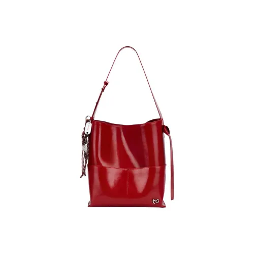 MCMIKO Корова Кожа Ведрообразная Сумка Плечевая Сумка Стандартная Женская Праздничная Красная