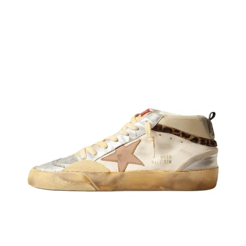 Golden Goose Mid Star MID Топ Кроссовки для скейтбординга Женские Серебряный Бежевый Потертый