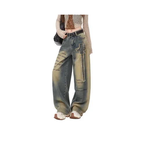 HIPHOPPUNKS Scrap Синий + Ремень Женские Джинсы