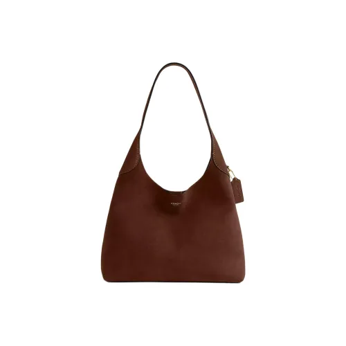 COACH Brooklyn Замша Плечевая Сумка Большая Женская Теплый Коричневый