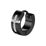 Гладкая отделка, украшенная стразами, крест, серьги-кольца - черный, одиночный