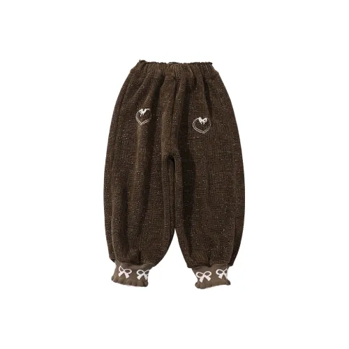 RHOBESAM Радужный Слон D2459 Сердце Бант Флис Подкладка Брюки Кофе Kids Тренировочные Штаны