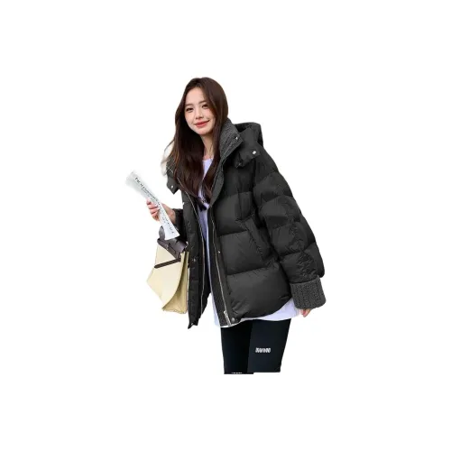 LANGQING Черный С подарками Wangqing Бренд Наклеенный Женские Пуховики