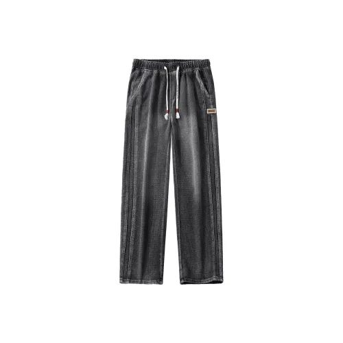 SNOOPY Черный Серый Флисовые Линейные Унисекс Джинсы