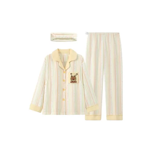 JINXU Абрикосовый Желтый Женские Пижамные Комплекты
