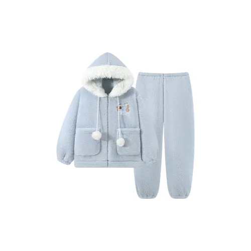 HANQIANNUO Осенние и зимние пижамы свободный крой женский утолщенный с флисовой подкладкой термический