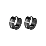 Гладкая отделка, украшенная горным хрусталем, крест, серьги-кольца - черный, 1 пара