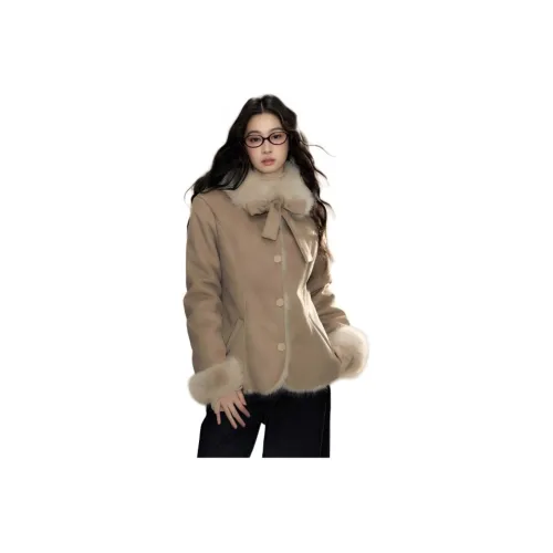 VKXOW Хаки Пальто Женские Бархатные Куртки