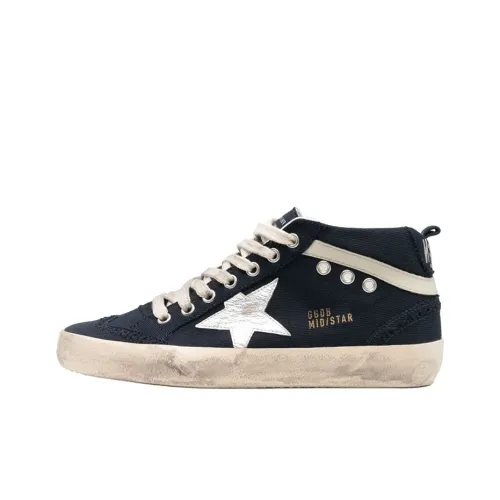 Golden Goose Mid Star MID Топ Кроссовки для скейтбординга Женские Черный белый Эффект потертости