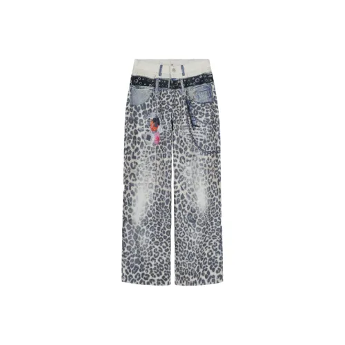 Pen Apricot Леопардовый принт Унисекс Джинсы