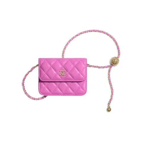 CHANEL Lambskin Flap Bag с поясной цепью сумка женская розовая