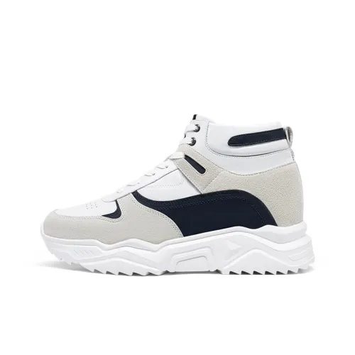 He Jinchang Повседневная обувь Высокий топ Серый [Незаметный скрытый каблук 10 см] Мужской