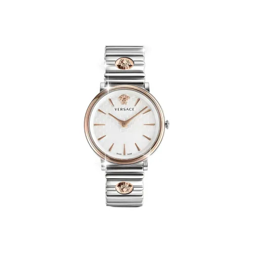 VERSACE Женские часы Кварцевый механизм Ремешок из нержавеющей стали 38 мм Белый циферблат
