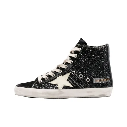 Golden Goose Francy High Топ Скейтборд Кроссовки Женские Черный Белый Потертый