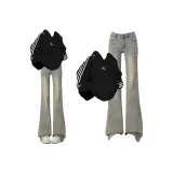 Комплект одежды (Три полосы, черный свитшот + джинсы с узким низом)