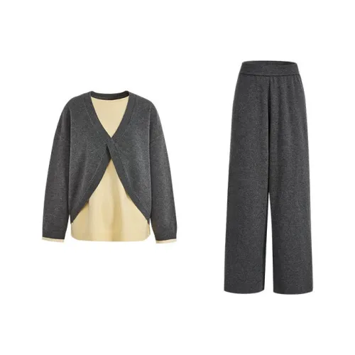 KUOSE Серый Свитер 0048 + Серый Повседневные Брюки 0008 Женские Повседневные Костюмы