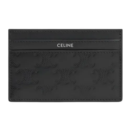 CELINE Triomphe Lambskin Men's Black Card Holder