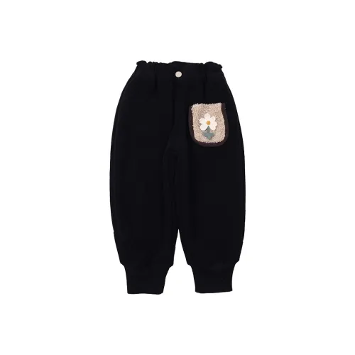 SHIBU Rainbow Elephant D2341 Floral Pocket Fleece-Lined Pants Black Kids Sweatpants
